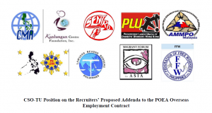 CSO-TU Position on the Recruiters’ Proposed Addenda to the POEA Overseas Employment Contract