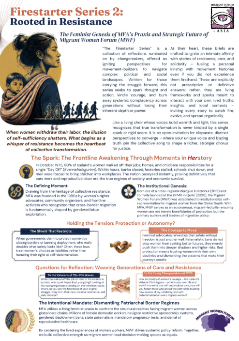 Firestarter Series 2: Rooted in Resistance: The Feminist Genesis of MFA’s Praxis and Strategic Future of Migrant Women Forum
